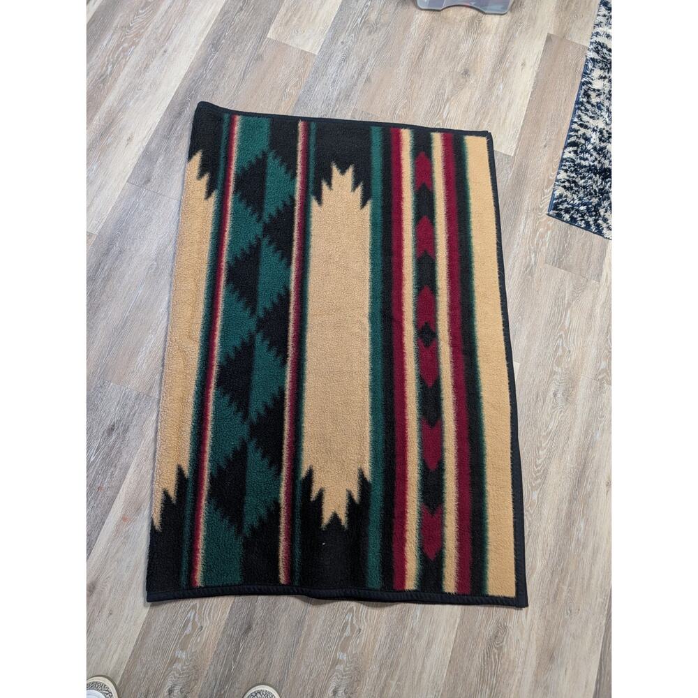 Vintage Southwestern Aztec Mink Blanket Full Size Geometric Tribal Lodge Cabin
